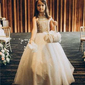 Tiffany Pageant dress in Champagne color size 6